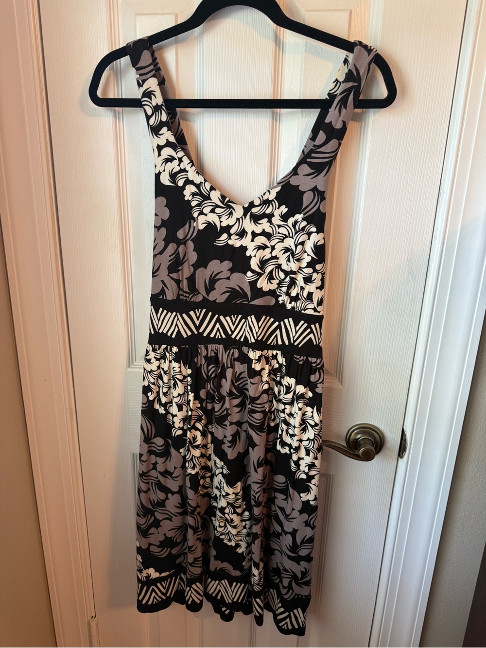 Chico's Black, Gray & White Floral Midi Dress